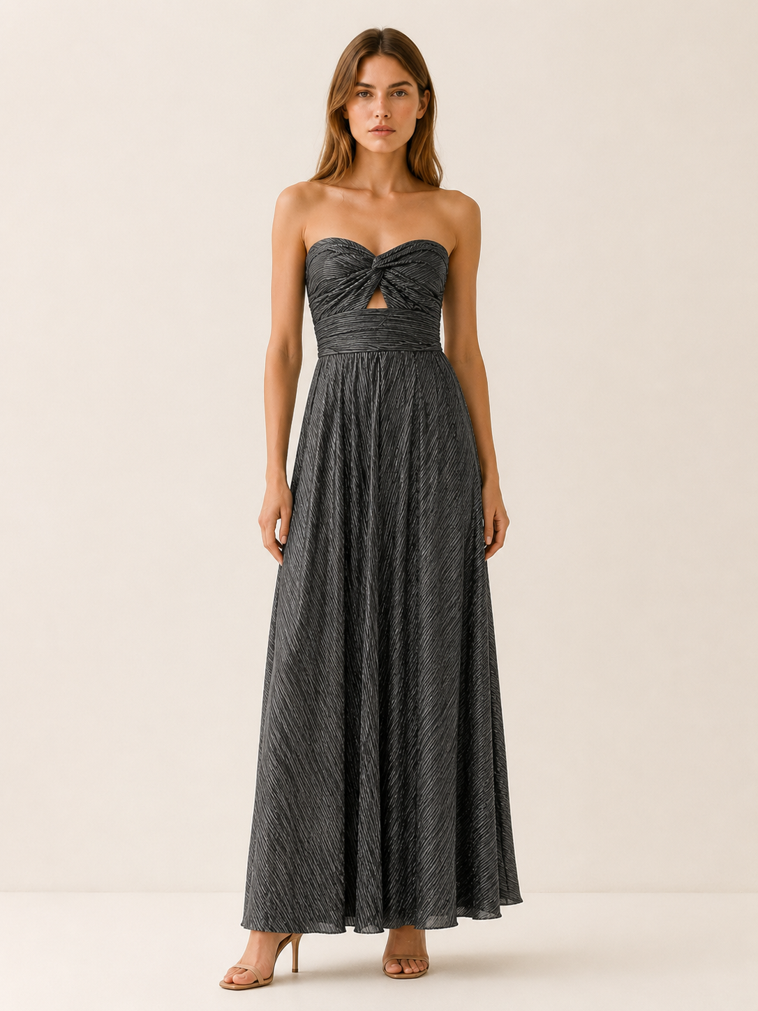 grey strapless maxi dress Metallic with Design – Wanna Egyptian dance wear