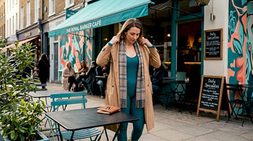 Woman layered outfit at London train platform