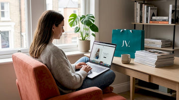 Woman shopping affordable fashion online at home