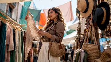 Woman shopping affordable luxury fashion in boutique