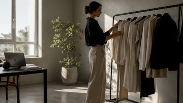 Woman organizing minimalist fashion wardrobe