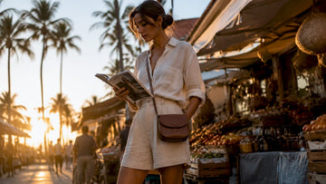 Woman outdoors wearing tailored Bermuda shorts