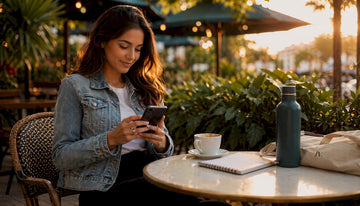 Woman entering discount code on smartphone