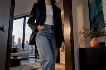 Anonymous blazer and jeans outfit silhouette