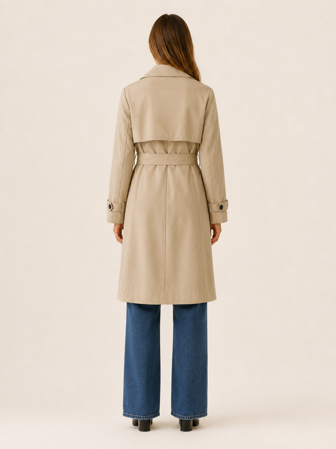 Melisande | Long Trench Coat with Tie Waist and Double-Breasted Front