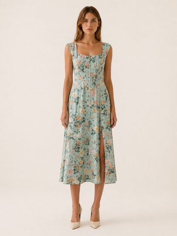Rosalie | Floral Midi Sundress with Bustier Bodice
