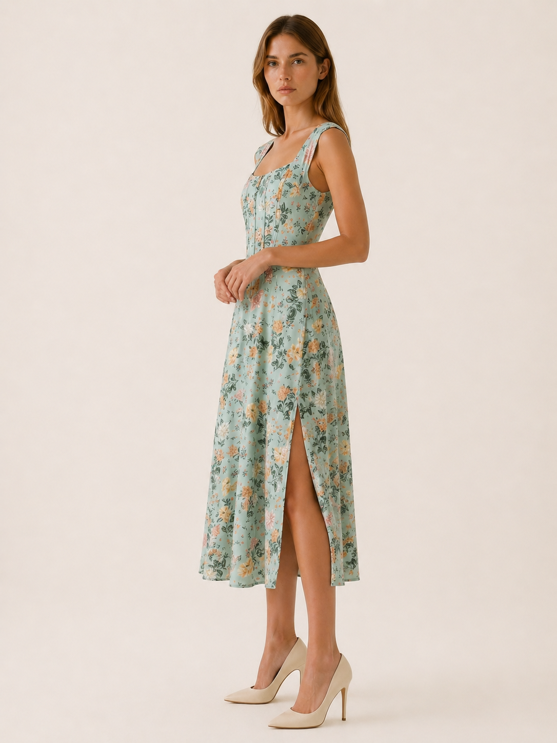 Rosalie | Floral Midi Sundress with Bustier Bodice