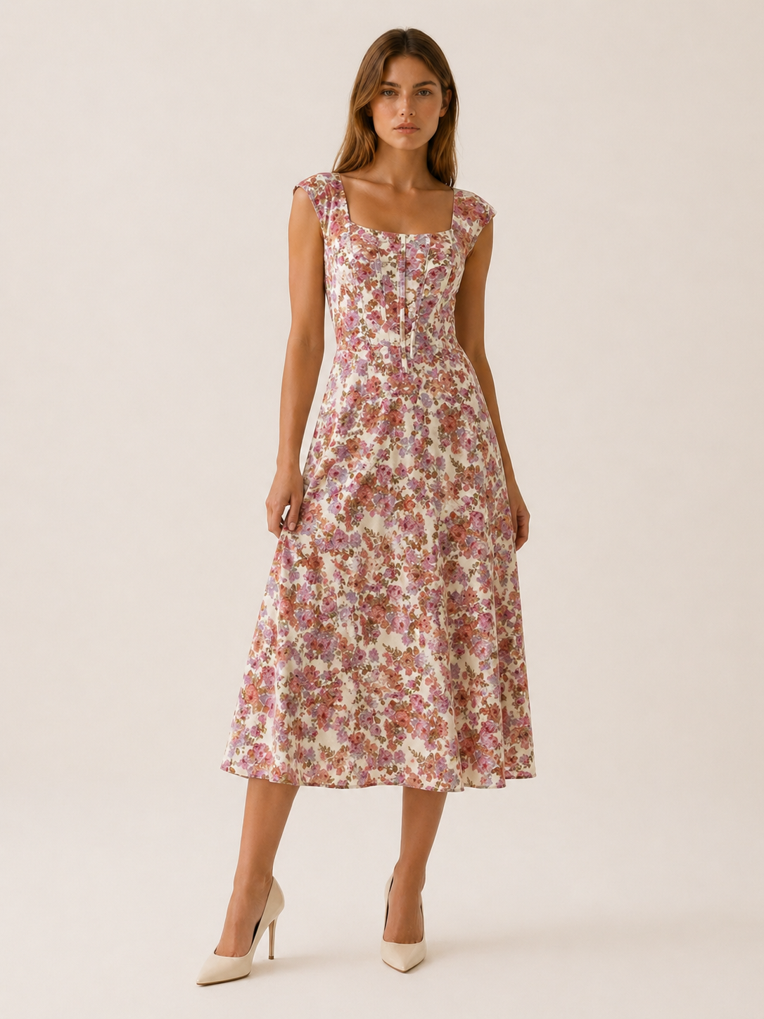 Rosalie | Floral Midi Sundress with Bustier Bodice