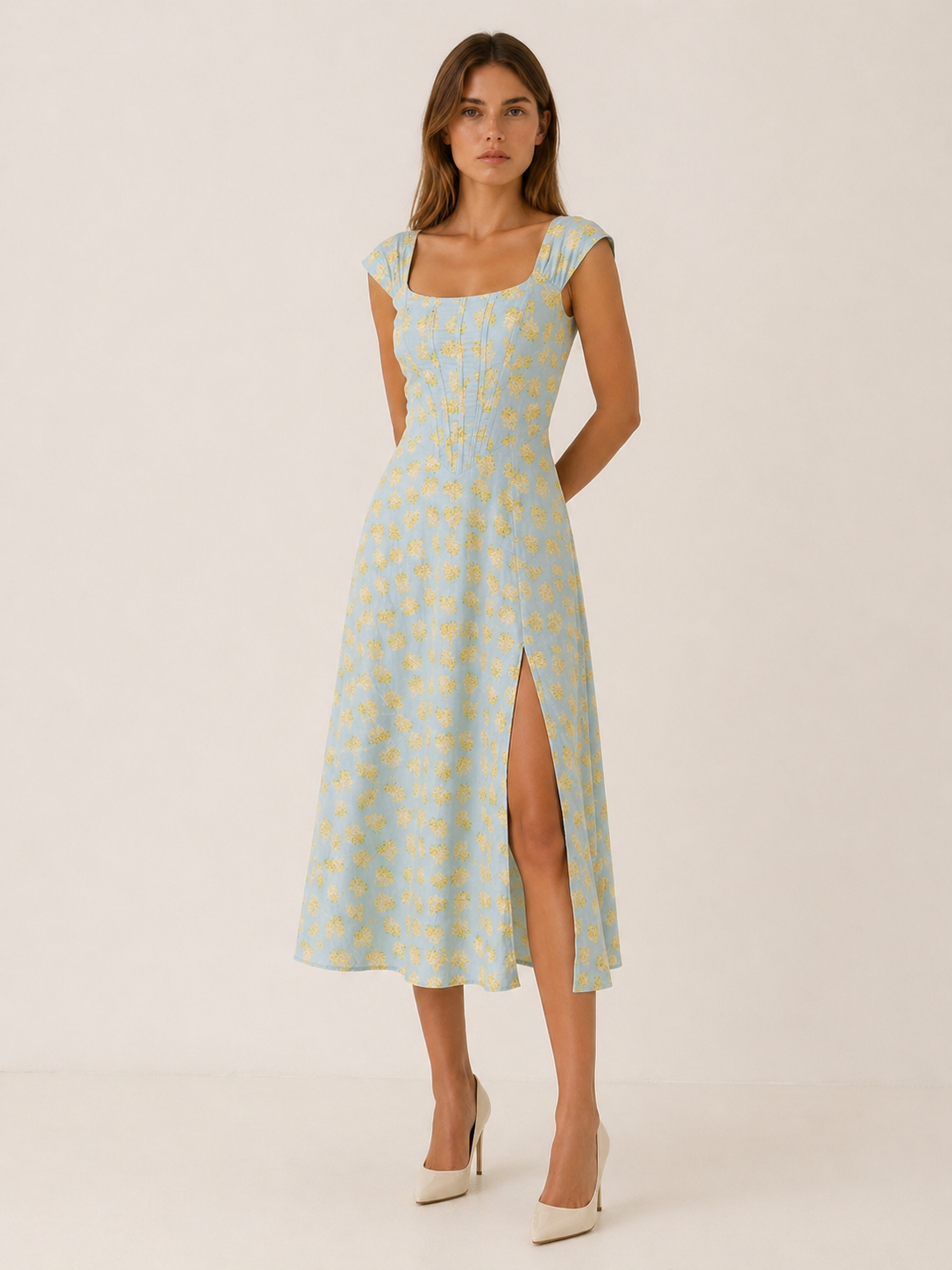 Rosalie | Floral Midi Sundress with Bustier Bodice