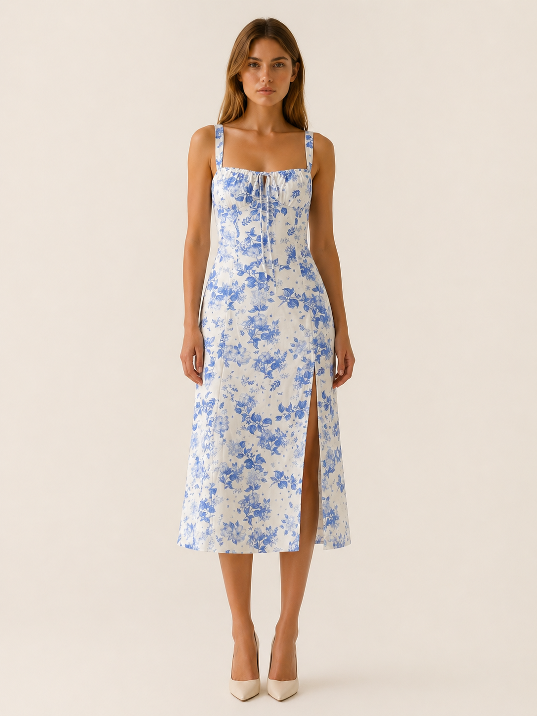 Daphne | Floral Midi Sundress with Lace Up Detail