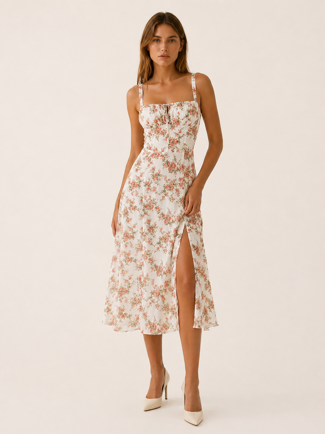 Daphne | Floral Midi Sundress with Lace Up Detail