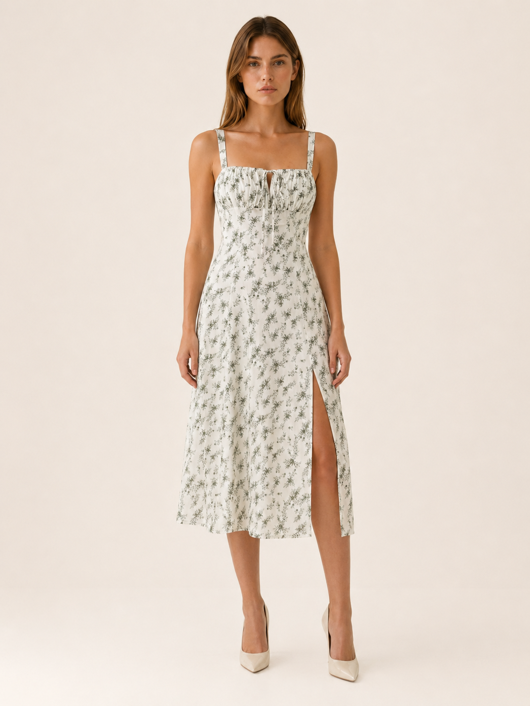 Daphne | Floral Midi Sundress with Lace Up Detail