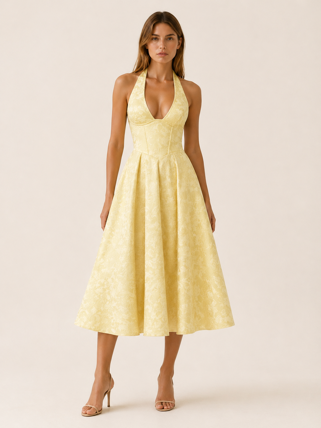 Aria | Halter Neck Midi Dress with Corset Bodice