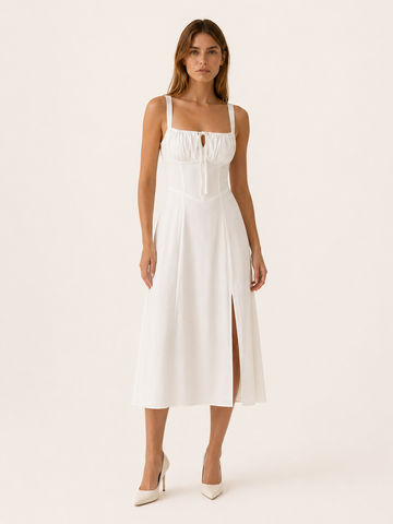Camille | Lace Up Midi Dress with Side Slit