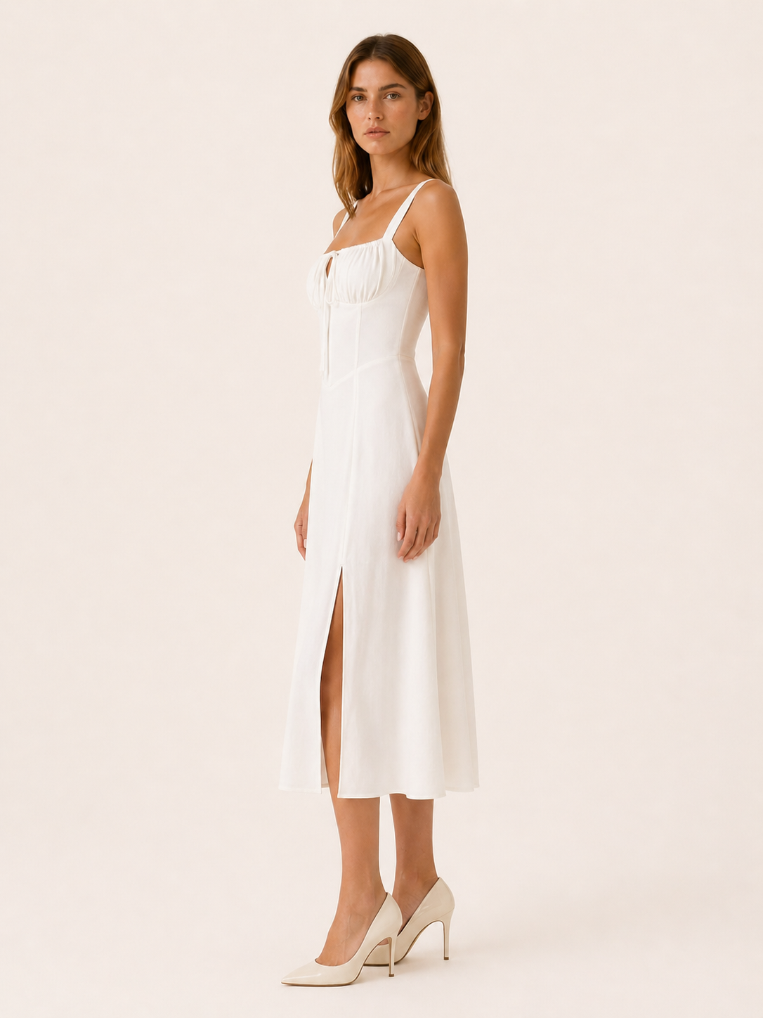 Camille | Lace Up Midi Dress with Side Slit