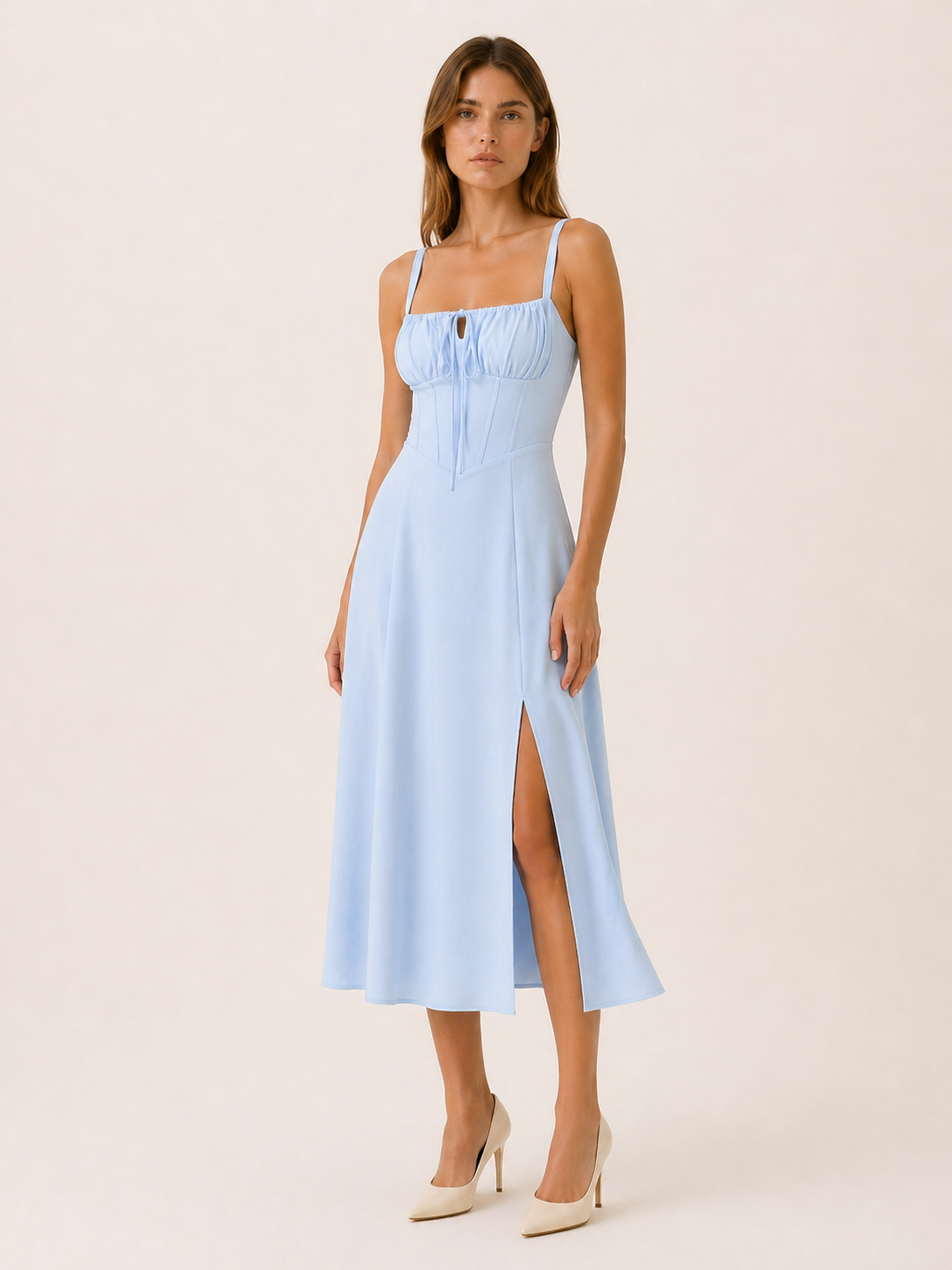 Camille | Lace Up Midi Dress with Side Slit