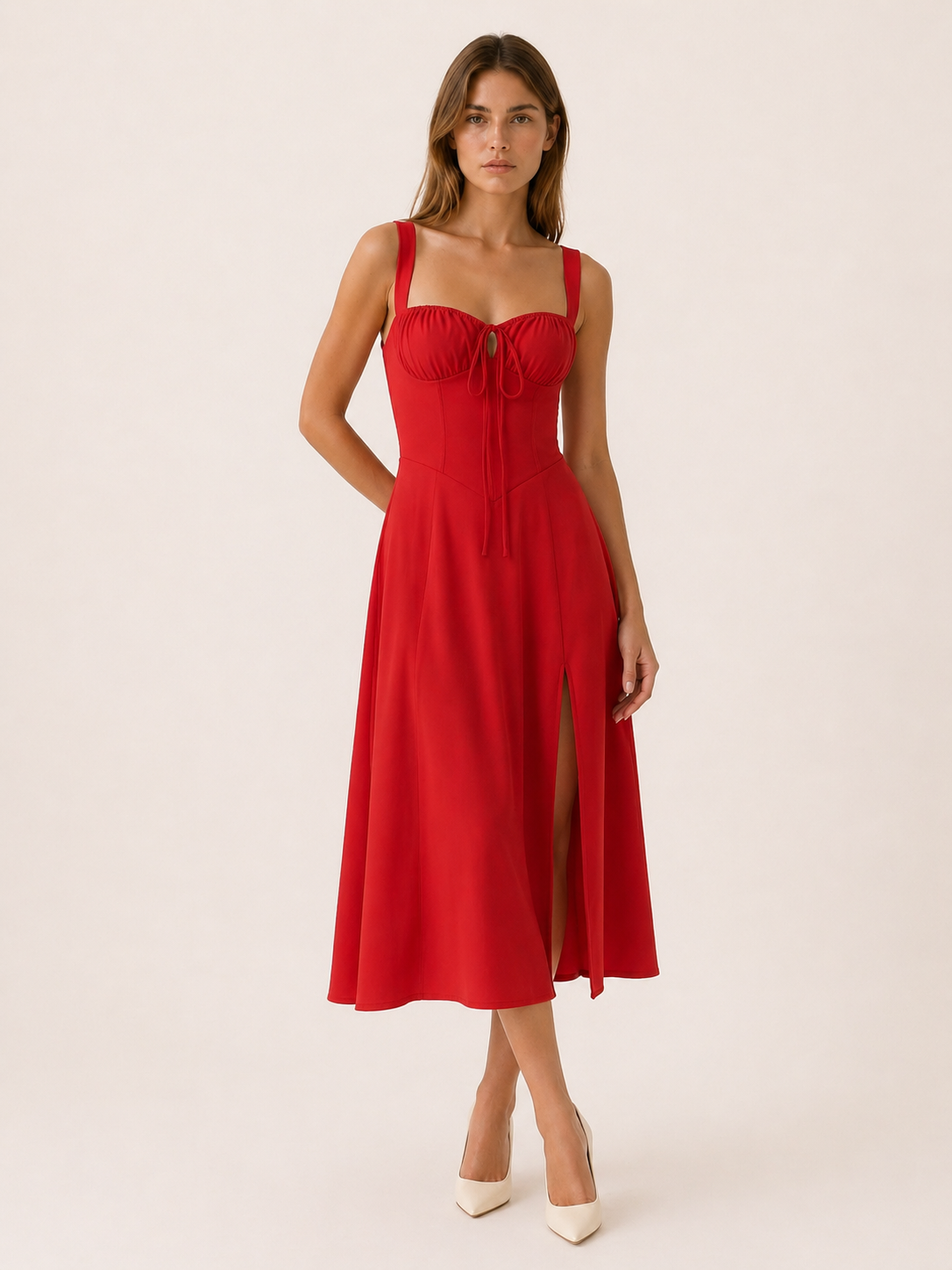 Camille | Lace Up Midi Dress with Side Slit