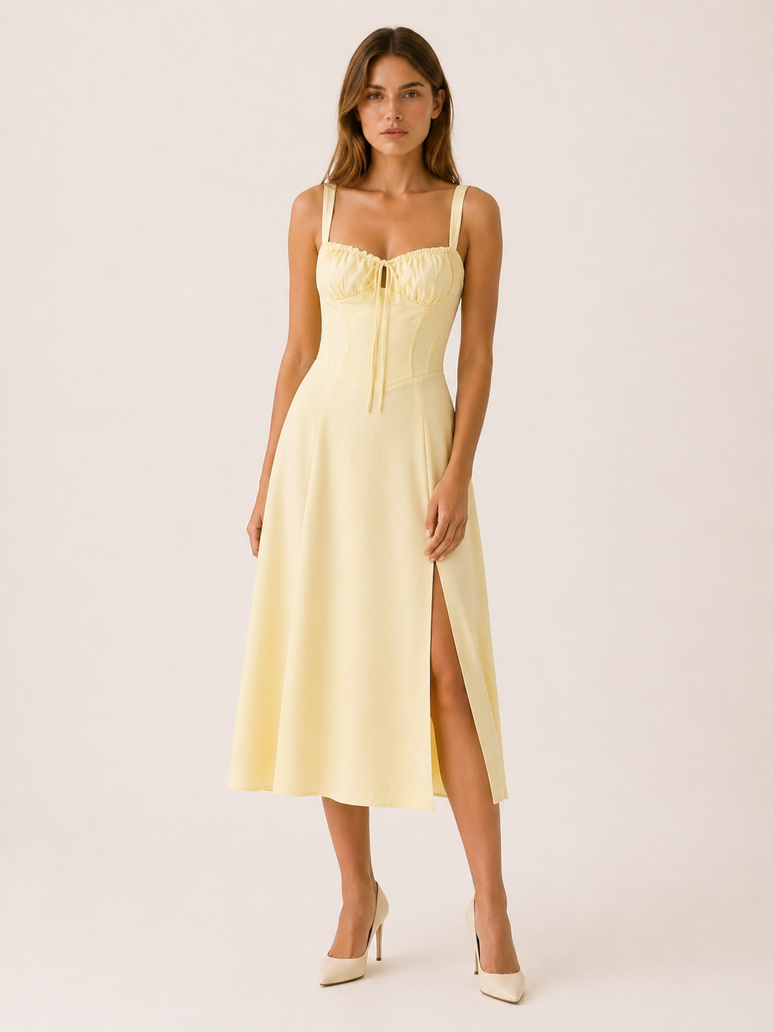 Camille | Lace Up Midi Dress with Side Slit