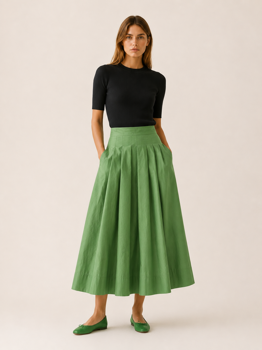 Sophia | High Waist Cotton Skirt with Pockets | Midi Skirt