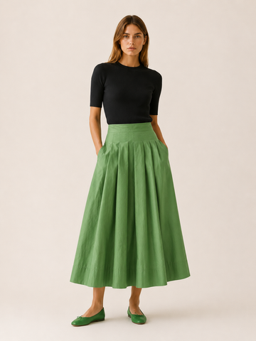 Sophia | High Waist Cotton Skirt with Pockets | Midi Skirt