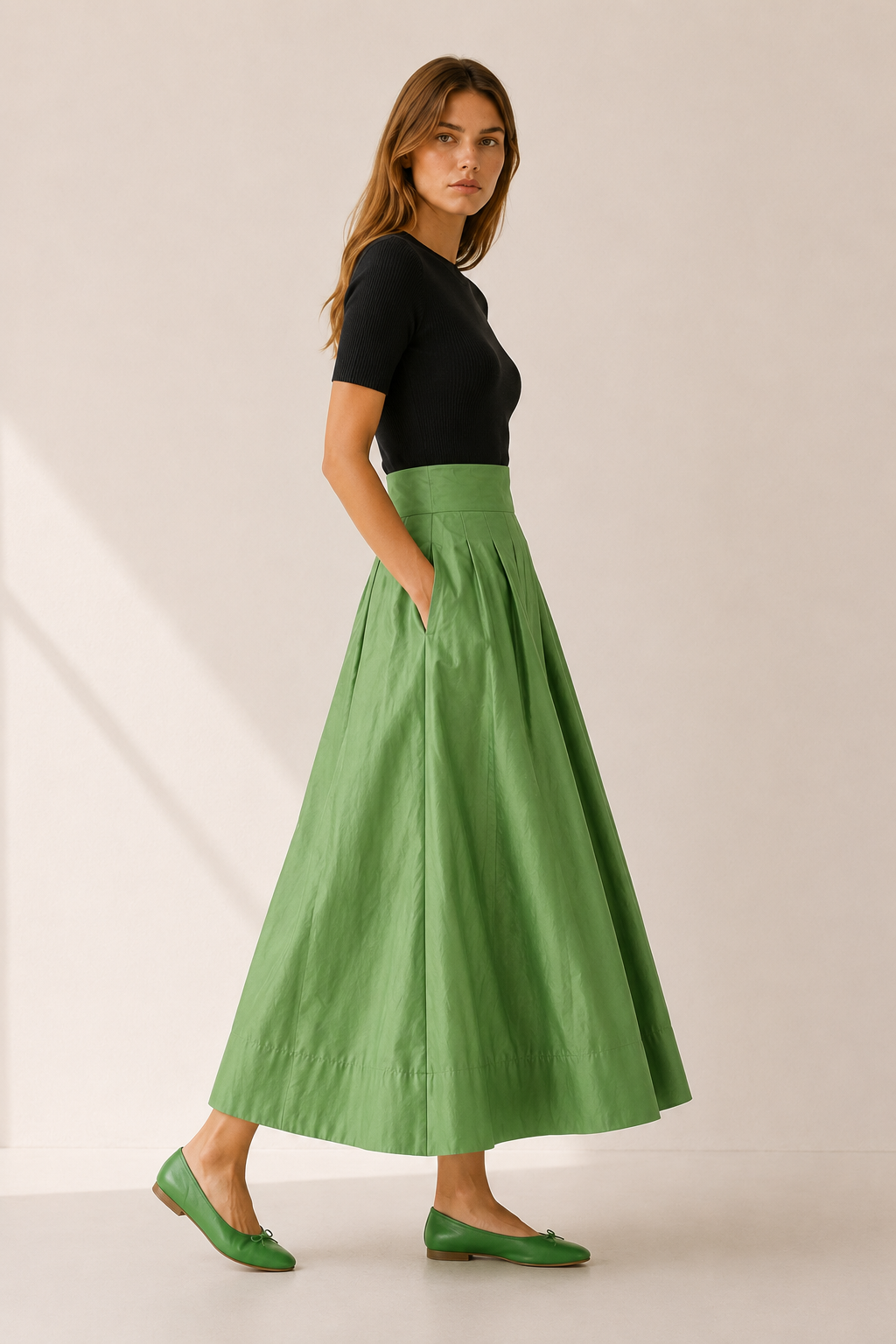 Sophia | High Waist Cotton Skirt with Pockets | Midi Skirt