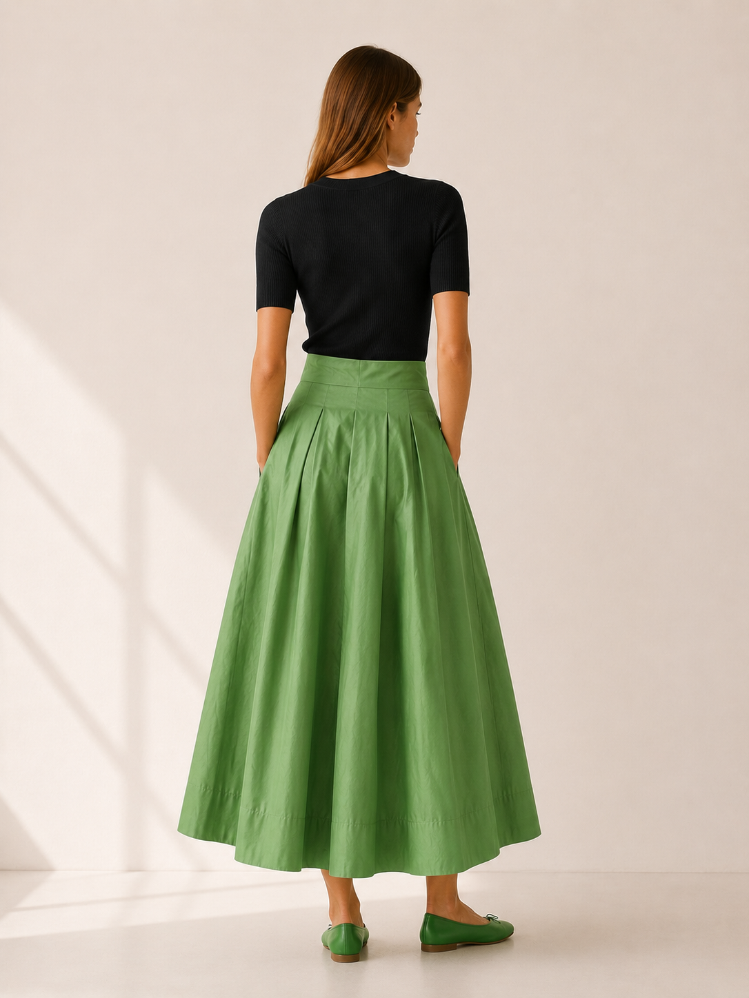 Sophia | High Waist Cotton Skirt with Pockets | Midi Skirt