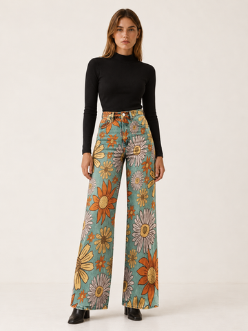 Kehlani | Women's Daisy Print Wide Leg Jeans Fall