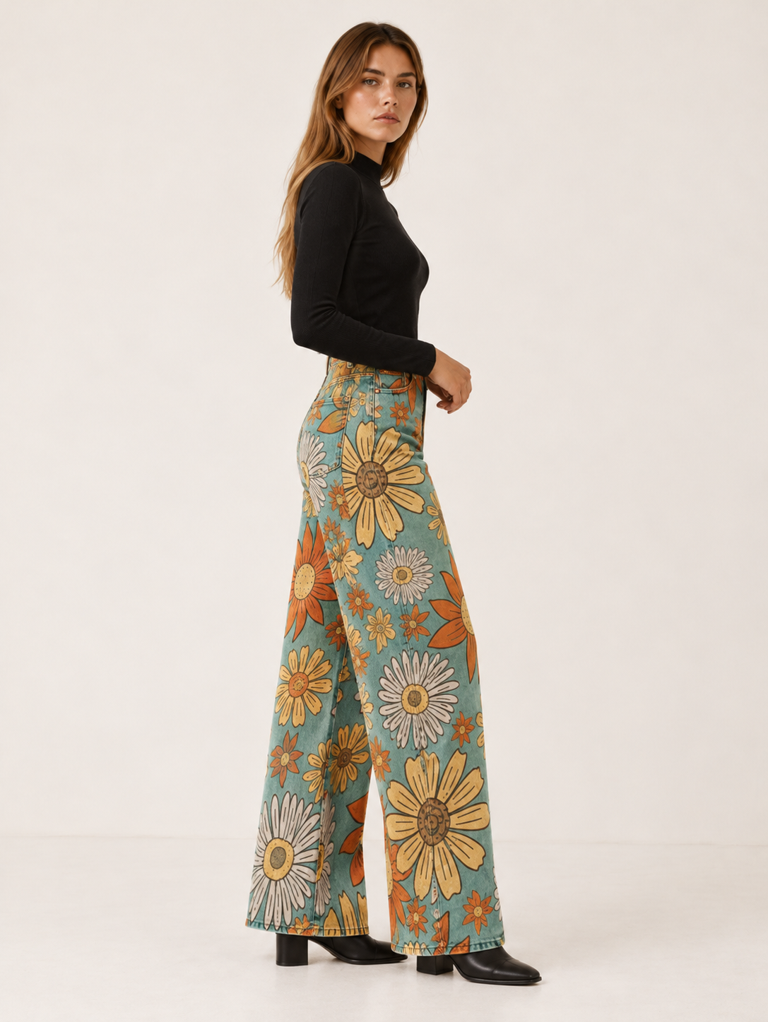 Kehlani | Women's Daisy Print Wide Leg Jeans Fall