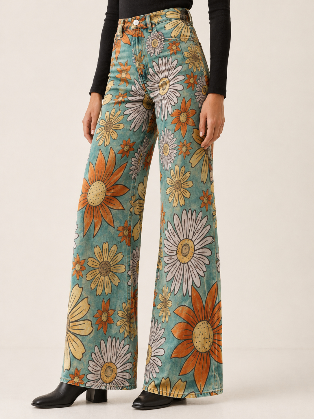 Kehlani | Women's Daisy Print Wide Leg Jeans Fall