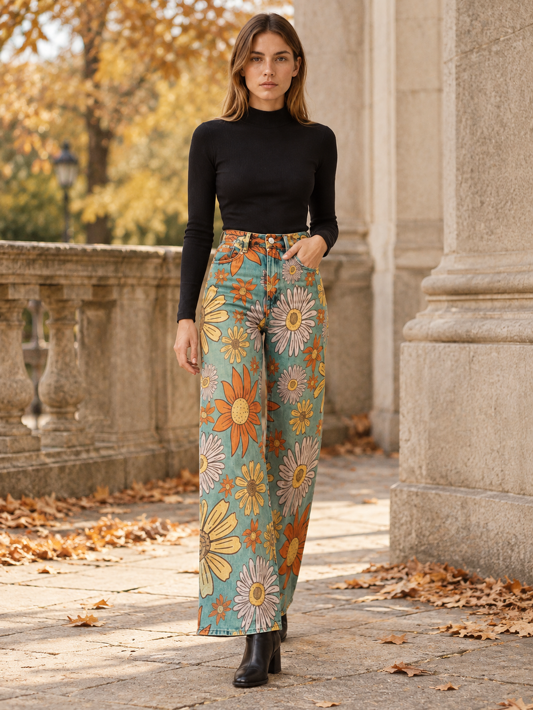 Kehlani | Women's Daisy Print Wide Leg Jeans Fall