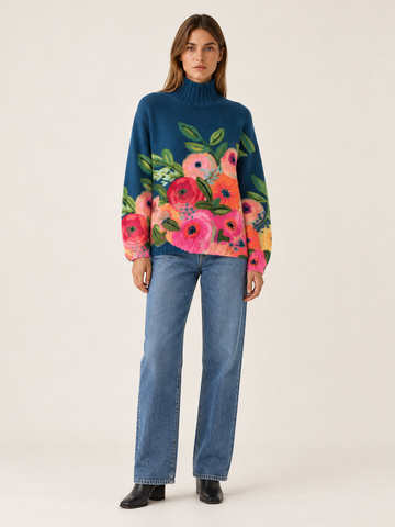 Florentina | Women's Floral Knit Mock Neck Sweater Fall