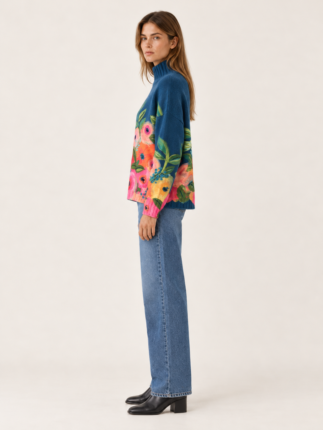 Florentina | Women's Floral Knit Mock Neck Sweater Fall