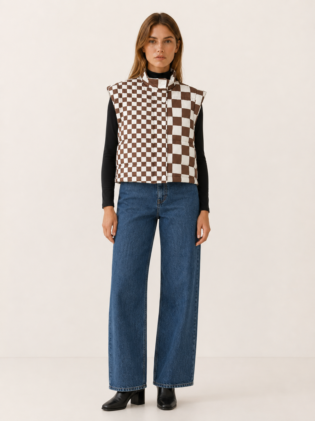 Holly | Women's Semi-Cropped Puffer Vest with Stand Collar