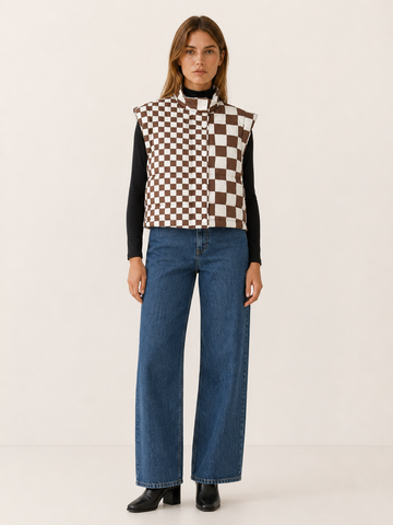 Holly | Women's Semi-Cropped Puffer Vest with Stand Collar