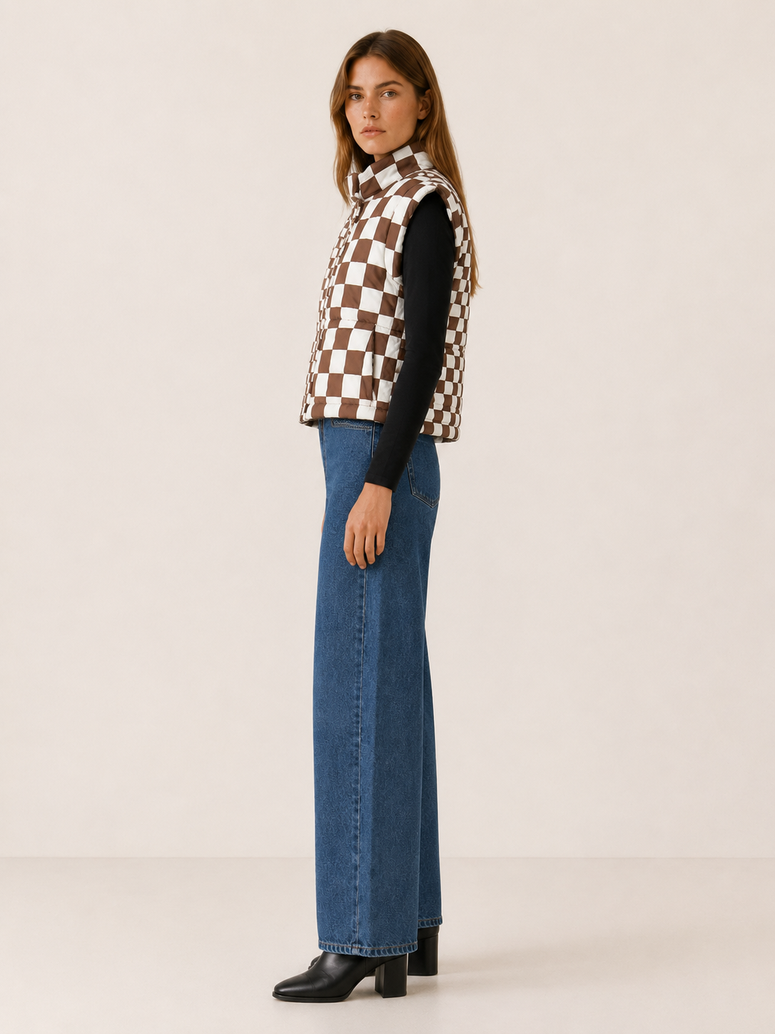 Holly | Women's Semi-Cropped Puffer Vest with Stand Collar