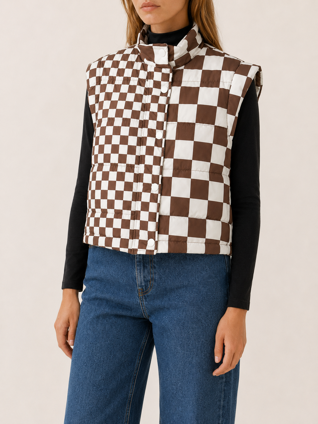 Holly | Women's Semi-Cropped Puffer Vest with Stand Collar