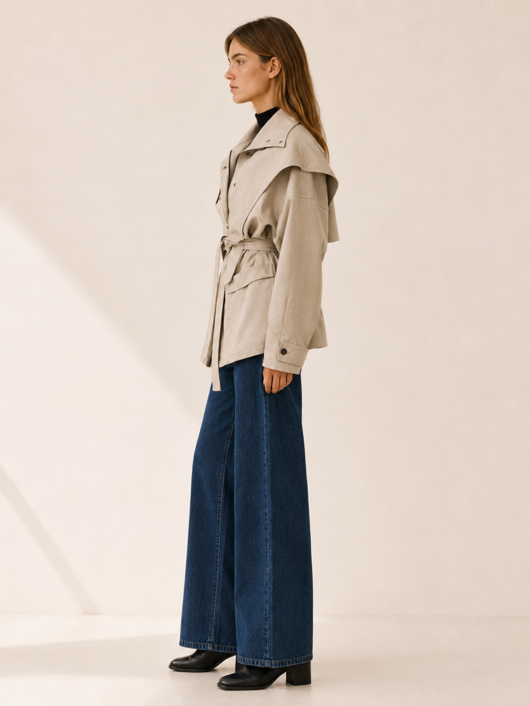 Agathe | Short Trench Coat with Tie Waist and Storm Flap