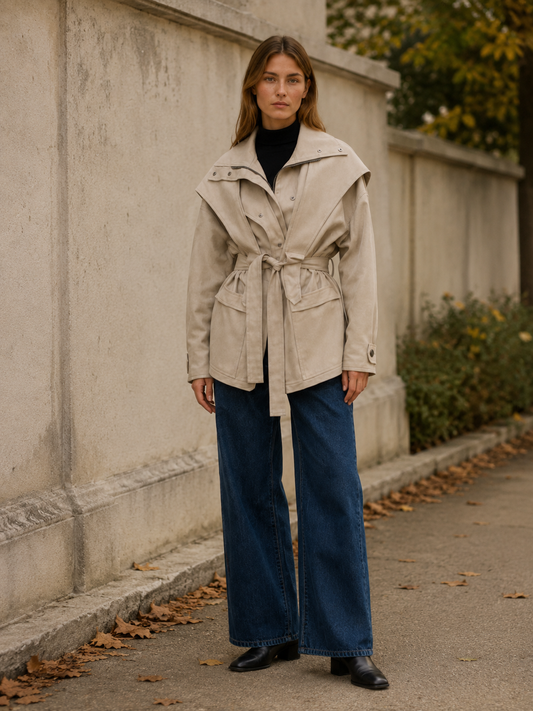 Agathe | Short Trench Coat with Tie Waist and Storm Flap