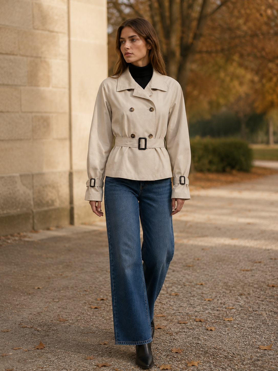 Ailsa | Short Trench Coat with High Collar and Belt