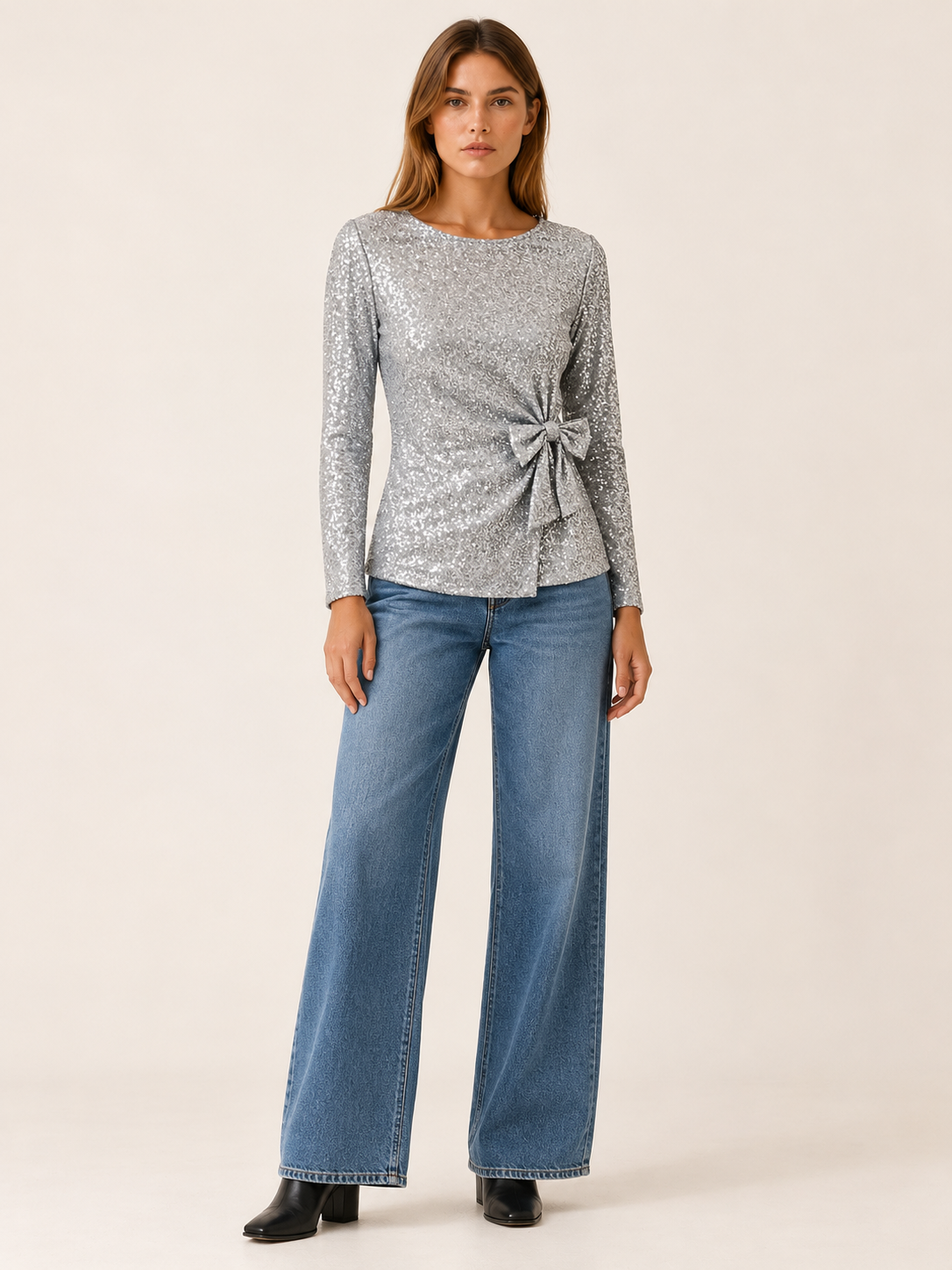 Aira | Women's Side Bow Sequin Top Fall Holiday Party