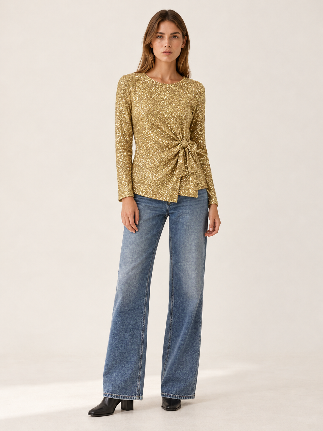 Aira | Women's Side Bow Sequin Top Fall Holiday Party