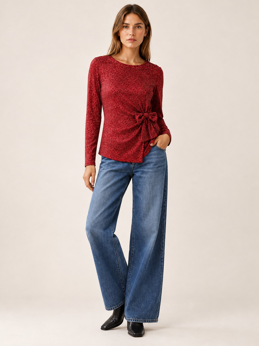 Aira | Women's Side Bow Sequin Top Fall Holiday Party