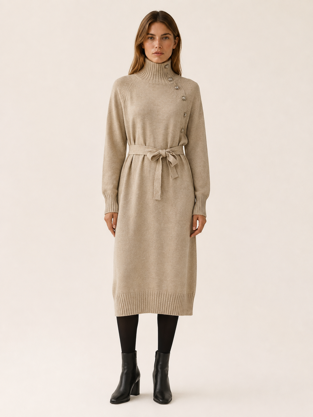 Aisling | Sweater Dress with Turtleneck and Tie Waist