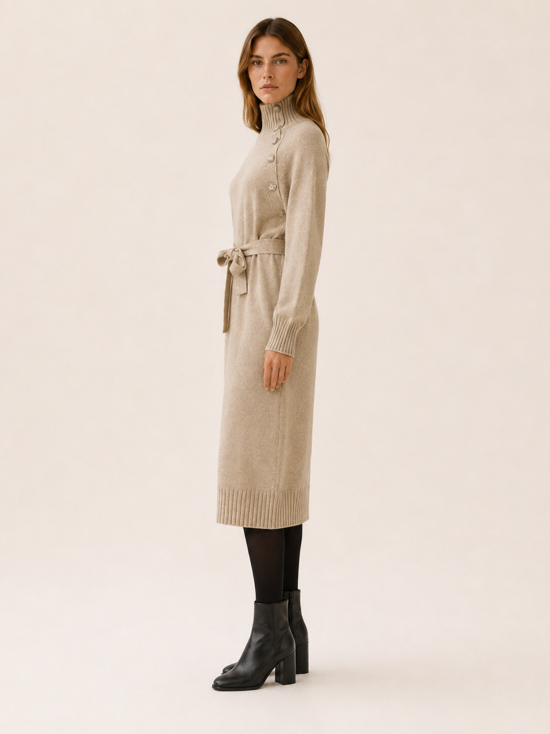 Aisling | Sweater Dress with Turtleneck and Tie Waist