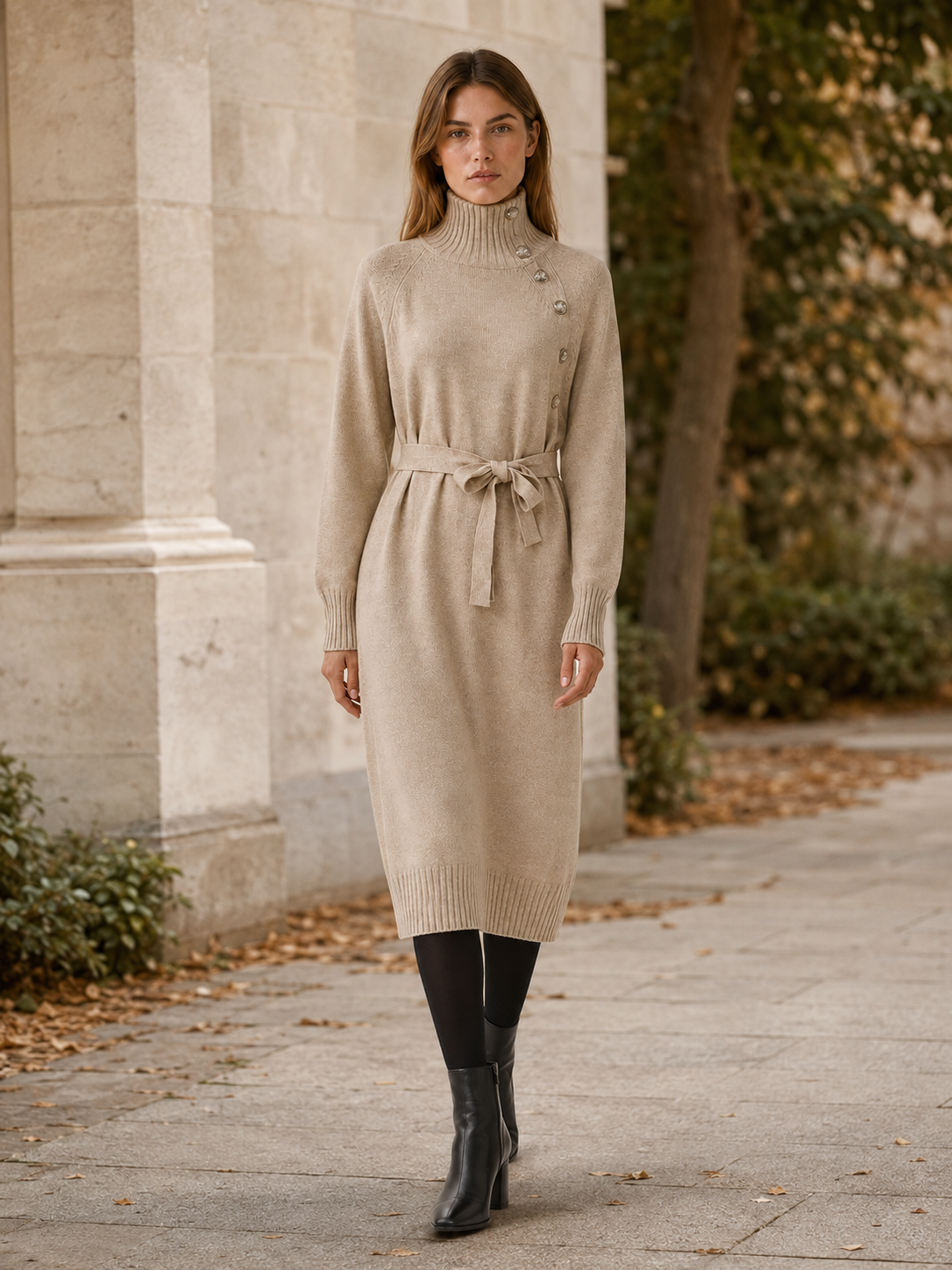 Aisling | Sweater Dress with Turtleneck and Tie Waist
