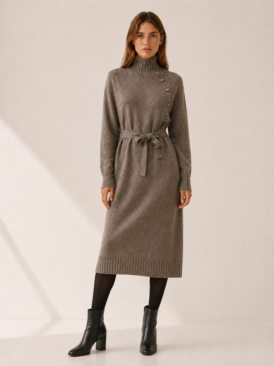Aisling | Sweater Dress with Turtleneck and Tie Waist