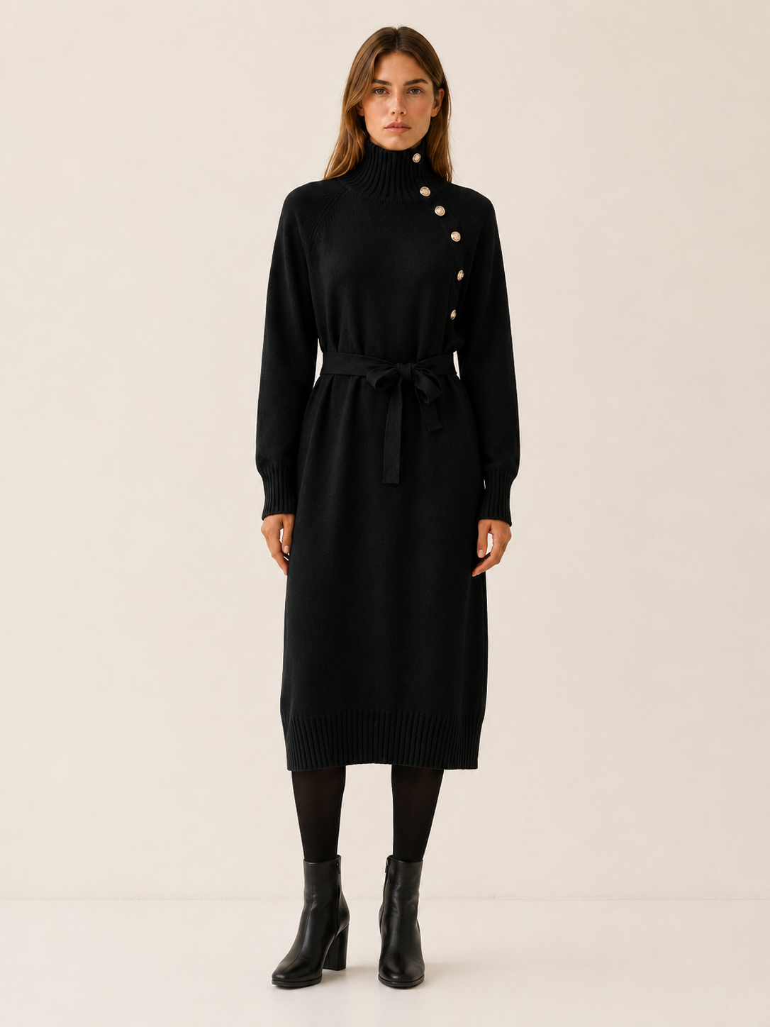 Aisling | Sweater Dress with Turtleneck and Tie Waist
