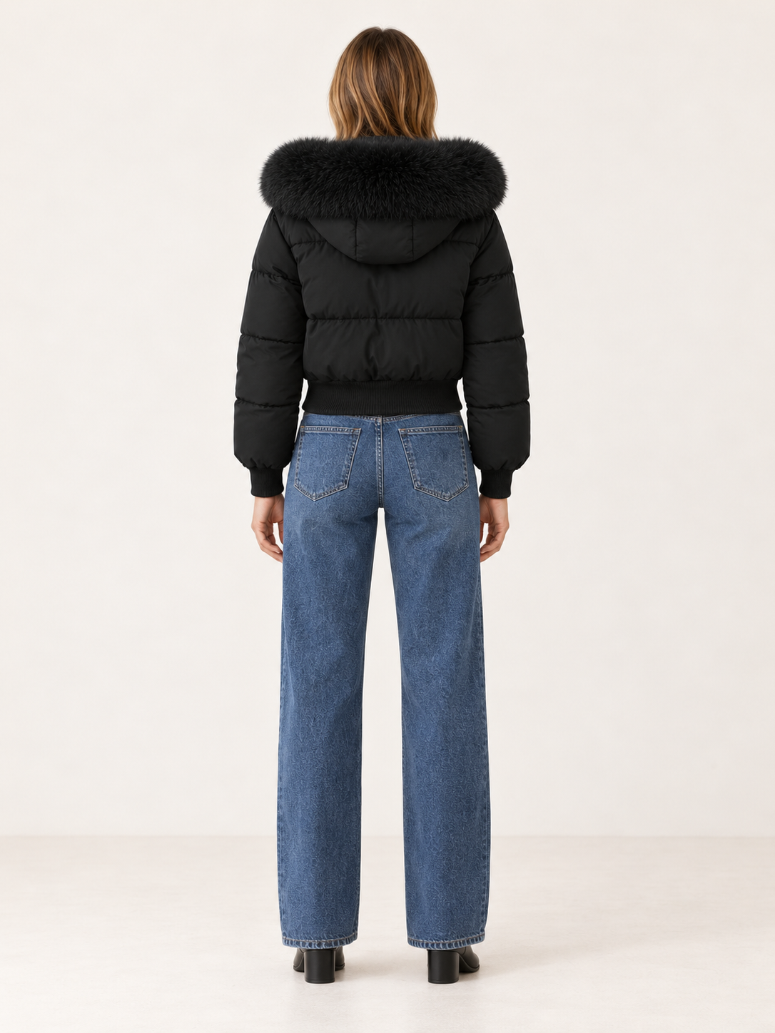 Alanna | Women's Cropped Faux Fur Trim Puffer Jacket Winter