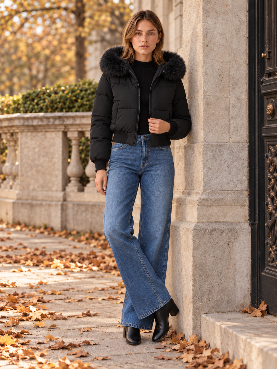 Alanna | Women's Cropped Faux Fur Trim Puffer Jacket Winter