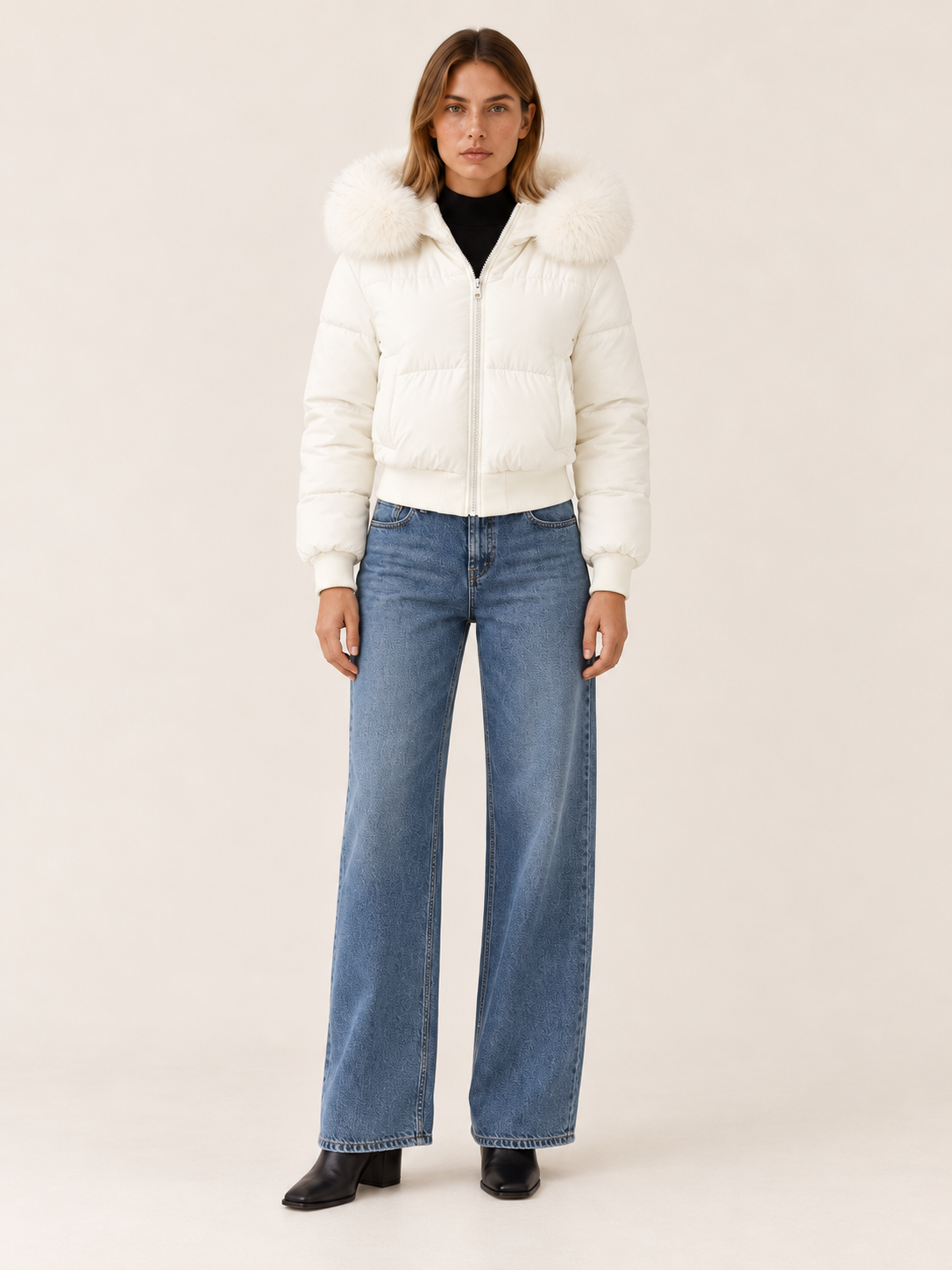 Alanna | Women's Cropped Faux Fur Trim Puffer Jacket Winter